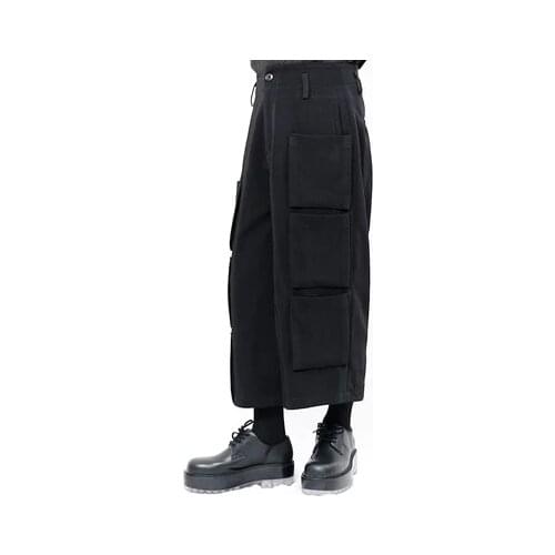 New Yamamoto Style Mens casual pants, tights, skirt pants, multi pocket, dark color, super loose pants