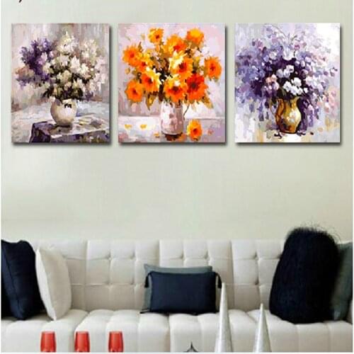 Vintage home decor warm flowerpictures painting by numbers Three-picture Combination oil painting on canvas Triptych P016