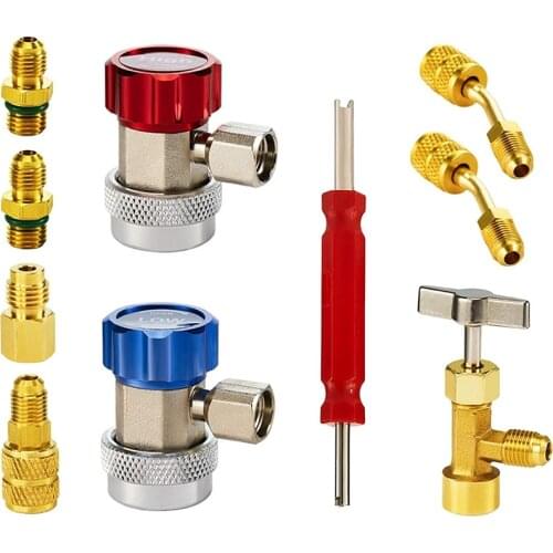 AC Adapter Tool Kit, AC Gauge Hose Conversion Adapters Including R134A Can Tap, R134A Quick Couplers, R410 Adapters