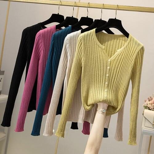 2021 Autumn New Strip Long-sleeve Knitted Cardigan Womens Solid Sweater Casual Clothing Sunscreen Air-conditioning Top 17121