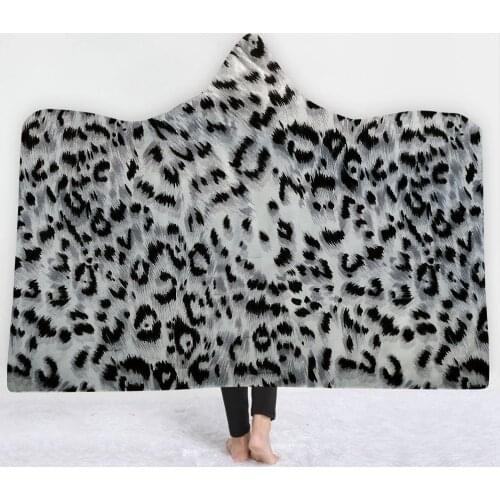 Animal Striae Series Hooded Blanket Leopard 3D Printed Plush For Adults Kids Sherpa Fleece Plush Blanket Warm Throw Blanket