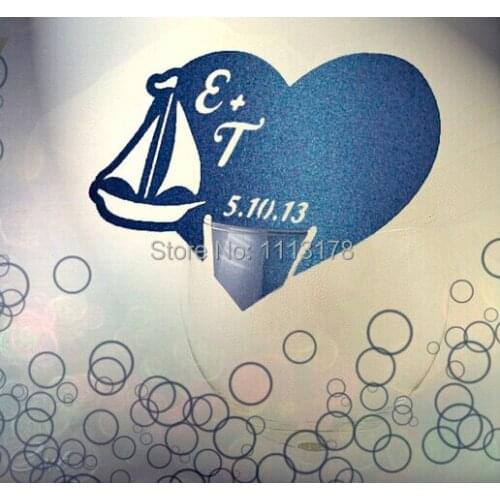 Personalized ocean wedding party escort cards boat Wine Glass markers table place card Cake Toppers birthday baby shower