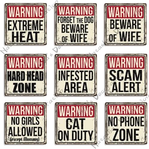 Warning Metal Poster Rusty Metal Tin Sign Vintage Poster Home Restaurant Bar Club Wall Decor Signs Retro Decorative Plate