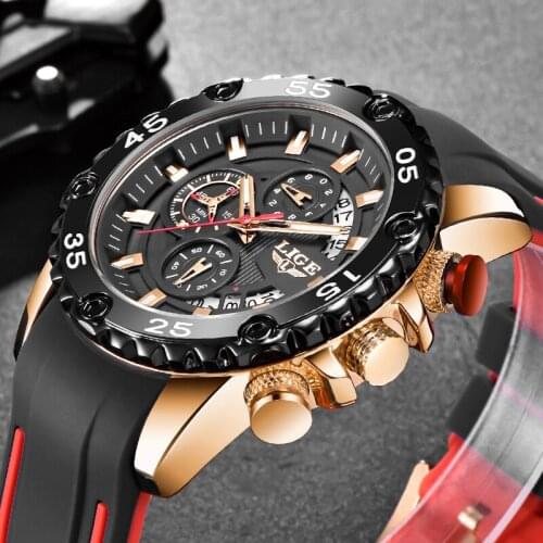 Relogio Masculino 2020 LIGE Mens Watches Top Brand Luxury Clock Sport Silicone Watch For Men Waterproof Quartz Chronograph+Box