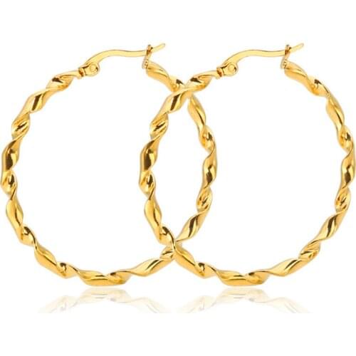 30mm Punk Geometric Stud Earrings For Women Rose Gold Silver Color Stainless Steel Circle Piercing Earrings Fashion Jewelry