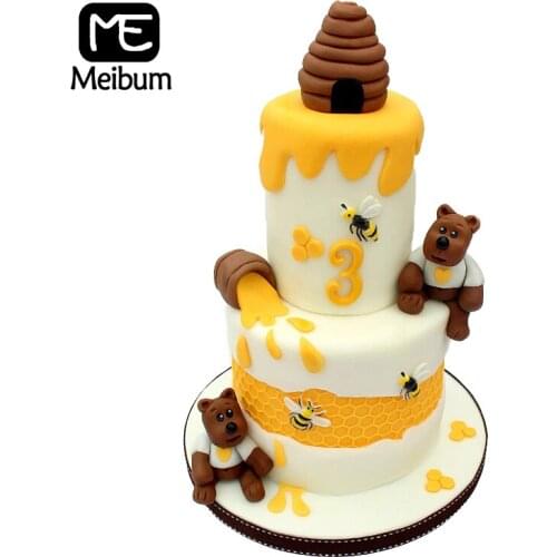 Meibum Fondant Silicone Molds Honeycomb and 3 Bees Cake Mold Decorating Mould Cupcakes Sugarcraft Candies Clay Pan Baking Tools
