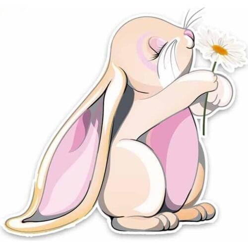 Funny Cute Shy Rabbit and Flowers Car Stickers PVC Personality Fashion Auto Windows Exquisite Decals Waterproof Decoration