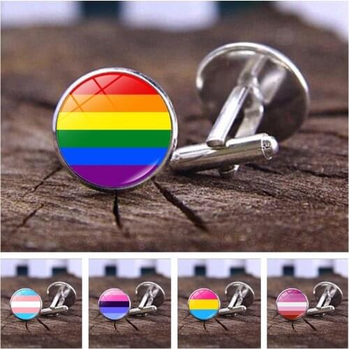 LGBT Rainbow Pride Cufflinks Man High Quality Jewelry Accessories Gay Pride Rainbow Flag Photo Suit Shirt Cuff Links Lovers Gift