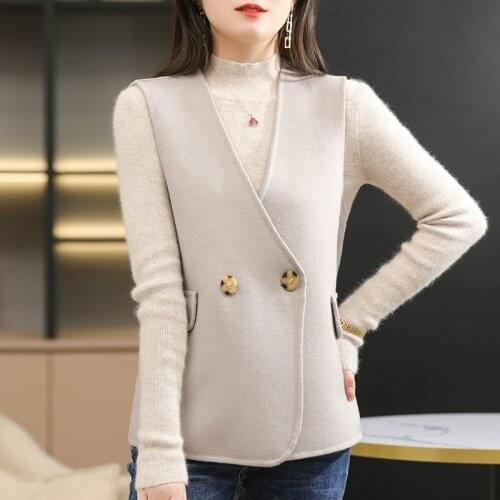 Winter Autumn Women High Quality Pure Cashmere Female Comfortable Warm Casual Outerwear Solid Color Sleeveless Vest Coat