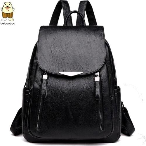 Beibaobao New Women Backpack female Solid Bagpack Ladies Backbag Back Pack red Pu Leather Backpack Women Black
