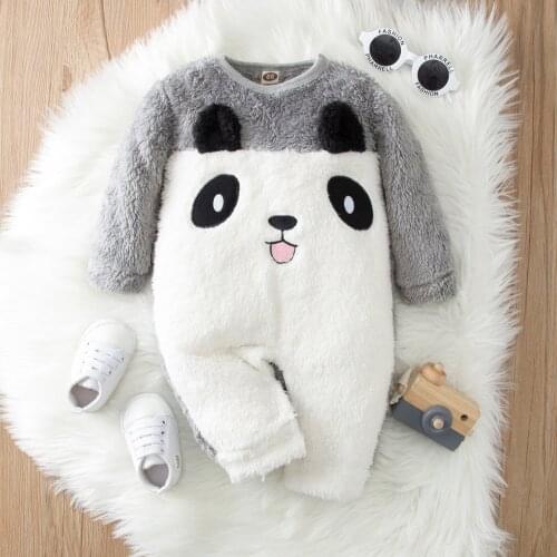 0-12Months Warm panda costume Baby Boys Girls Winter Cute Warm Fleece Jumpsuit Romper Warm Outwear baby boy winter clothes M4