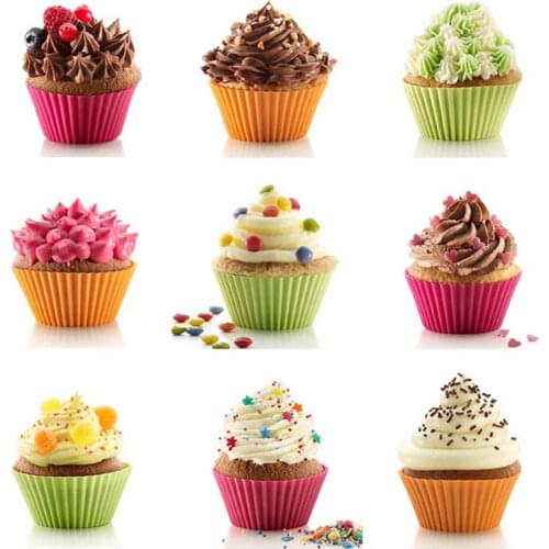 12pcs/lot Multi-color Silicone Cake Liner Case Muffin Cupcake Mold Round Shape Baking Mould Dia 7cm MF82