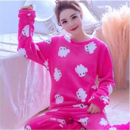 2017 Pyjamas Winter Women Pijamas Mujer Women Costume Pajamas Coral Fleece Sleepwear Set Keep Warm Homewear Set B-5992