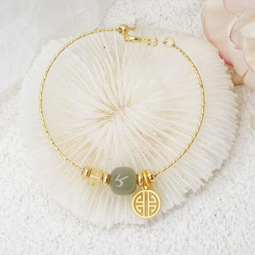 2021 New Arrival Vintage Gold Color Jade Bangles Simple Adjustable Ethnic Bangle Barcelets for Women Fashion Jewelry Gift YBR394