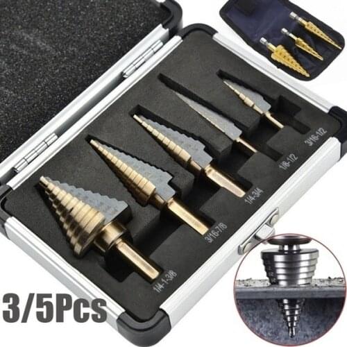 3/5pcs HSS Cobalt Multiple Hole 50 Sizes Step Cone Hole Cutter Taper Metric Titanium Coated Metal Hex Core Drill Bit Set Tools
