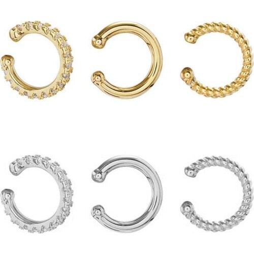 3Pcs/set Minimalist Gold Color C Cubic Zirconia Cartilage Punk Ear Earclip For Women Earring Clip Style On Earrings Cuffs
