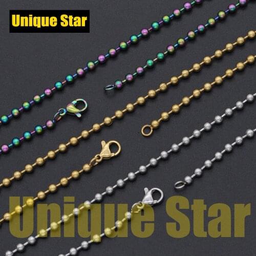 3pcs/lot 3mm 100% Stainless Steel Rainbow Plated Ball Bead Basic Chain Necklace Wholesale Diy Jewelry Making Basic Chains