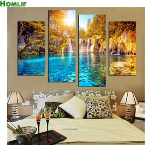 4PCS nature waterfall diy Diamond Embroidery Picture of Rhinestones Triptych Almaznaya Mosaic Cross Stitch Diamond Painting 5d