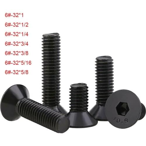 5pcs - UNC 6#-32 Black Flat Countersunk Head Hex Socket Allen Screws Bolts High Tensile Grade 10.9 Choose Lengths