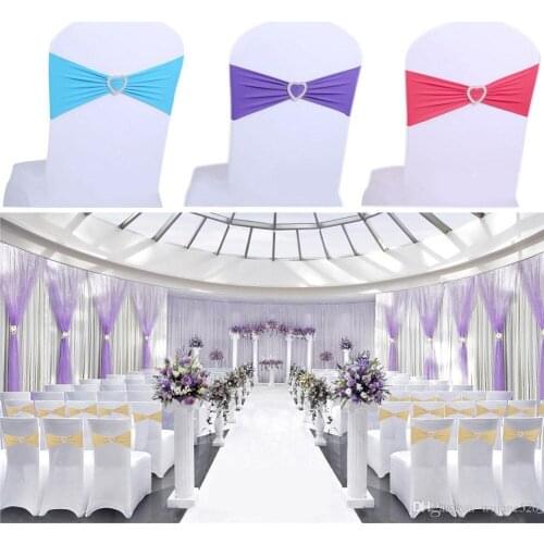 50 pcs Free Shipping Spandex Lycra Chair Sashes 14 Colors Elastic Chair Bands With Buckle for Wedding Home Banquet Cheap Wholesa