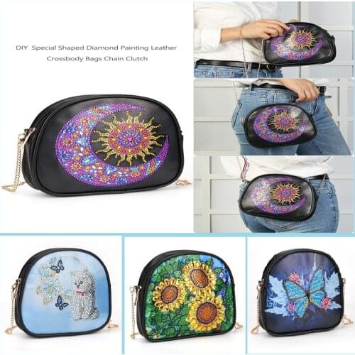 5D Diamond Painting Butterfly Flower Cute Cat Leather Crossbody Chain Bags DIY Diamond Embroidery Bag Purse Pouch