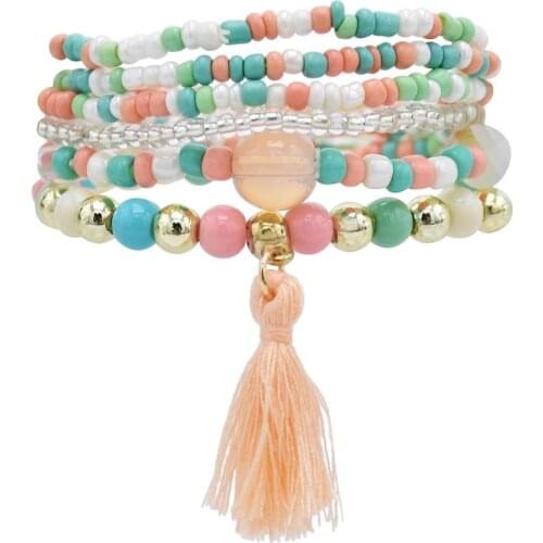 6Pcs/set Bohemian Statement Bracelets Bangles For Women Party Jewelry Colorful Resin Beads Bracelet Pulseras Birthday Gift