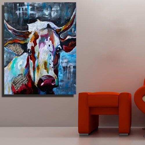 AAVV Colorful cow head oil painting Wall Art picture On Canvas The An ornament Home Decor Postes and Prints No Frame