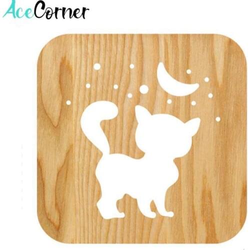 Acecorner Creative 3D Wooden Night Light DIY Cute Cat LED USB Animal Lamp Novelty Kid Bedroom Decor Lampara Table Children Gift