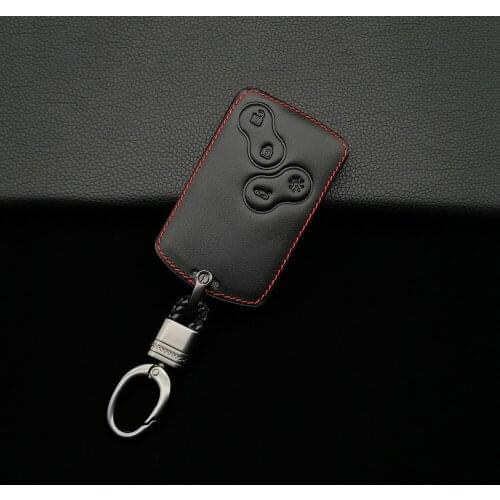 Automotive Key Cover, Leather Protective Cover With 4 Buttons For Renault Clio Logan Megane 2 3 Koleos Scenery Card