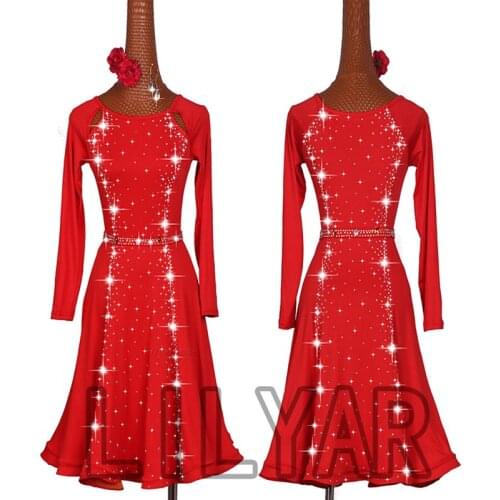 Sparkly Rhinestones Adult Customize Children Practice Skirt Latin Dance Dress Competition Dress Costumes Skirt Performing Dress