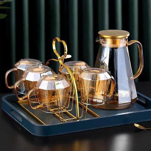 Nordic Diamond Noodle Cold Water Teapot Thickened transparent amber glass Home scented tea, juice tea set supplies Can be heated