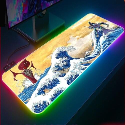Anime Wave Warrior War RGB Gaming Mouse Pad Gaming Accessories LED Indicator Light with USB Laptop Keyboard Carpet Gamer Pad XXL