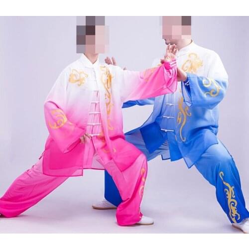 Unisex Summer&Spring Tai chi suits gradient three-piece suit martial arts performance clothing kung fu uniforms blue/purple/gray