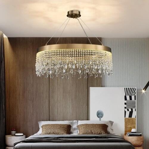 New modern crystal chandelier for living room gold round cristal lamp luxury home decor light fixture LED hang lighting fixture