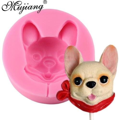 Mujiang 3D Bulldog Dog Lollipop Candy Silicone Mold Chocolate Gumpaste Mould DIY Cupcake Topper Fondant Cake Decorating Tools