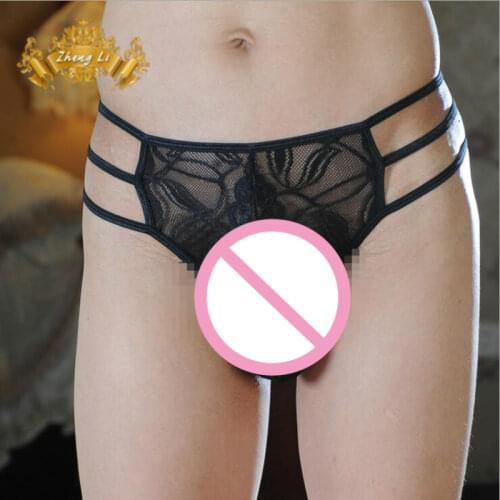 Mens Lace Panties Sexy Lingerie Fantasias Sexy Erotic Lace Thong Black 3 Straps Lace Transparent Super Sexy Underwear for Men