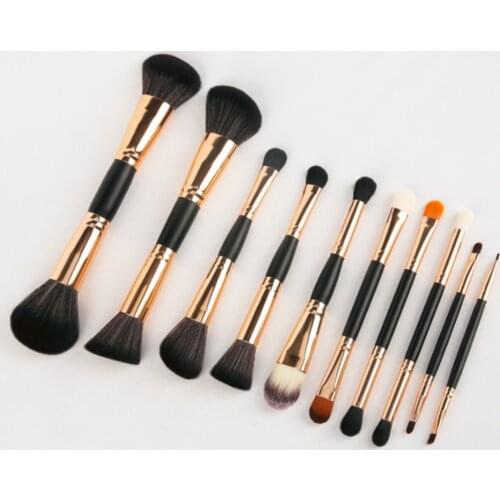 10pcs dual head makeup brush set wooden handle blush pincel de maquiagem kit belleza pinceau maquillage