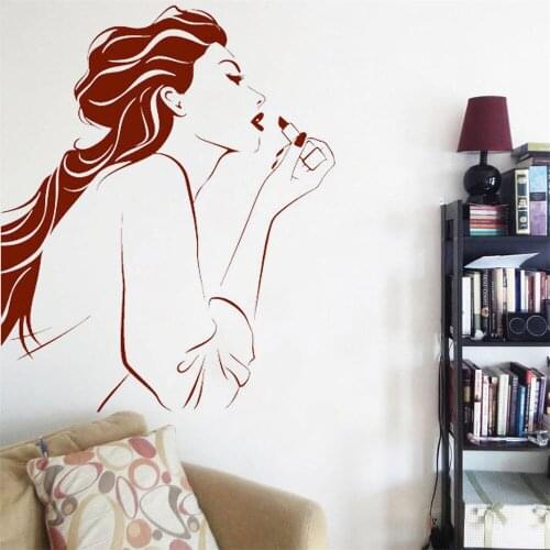 Wall Stickers Girl Beauty Salon Hair Dresser Make Up Art Decals Vinyl Home Room Living Room Decoration AZ-59