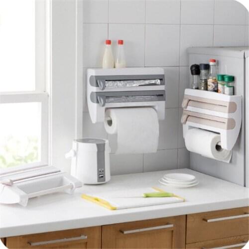 2021 Wall-Mount Paper Towel Holder Sauce Bottle Rack 4 In 1 Cling Film Cutting Holder Mutifunction Kitchen Organizer