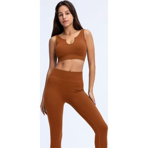 New Yoga Set For Women Stretchy Solid Color Naked-Feel Two-Piece Set Gym Sport Workout Running Training Fitness Bra & Pants Suit