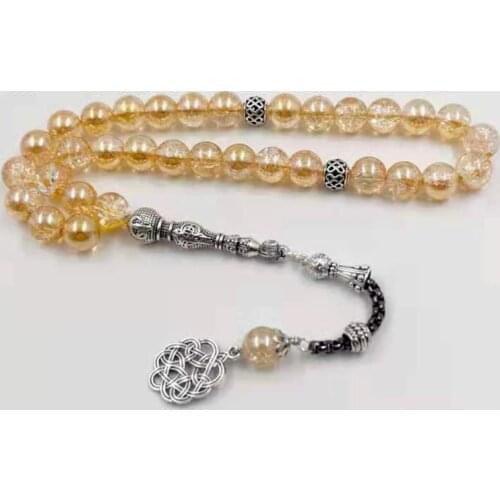 New Yellow Crystal tasbih misbaha 33 rosary bead bracelet muslim Eid Adha gift accessory on hand islamic turkish fashion jewelry