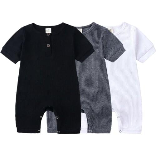 Clothes For Newbies Baby Quilt Boy Romper Bodysuit Solid Plain Jumpsuit Pajamas Short-sleeved Footies Outfits Baby Girl Clothes