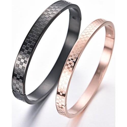 Couple Bracelets Fashion Jewelry Stainless Steel Black Rose Gold Bangles Best Gifts Trellis Design