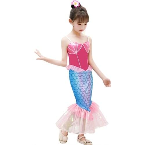 Girls Princess Fishtail Dress Sleeveless Strap Dresses Birthday Party Halloween Cosplay Costumes for Kids Children Clothing 69HE