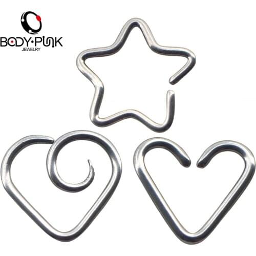 BODY PUNK G23 Titanium Piercing Ear Heart Daith Earrings Daith Hoop Ring 16g No Allergy Star Tragus Ring Piercing 1PCS