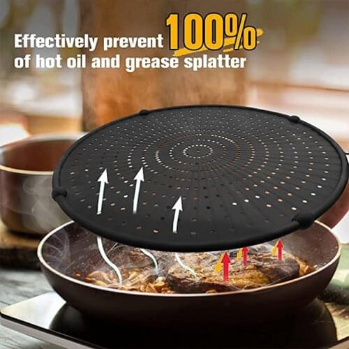 Silicone Splash Screen With Handle Nonstick Oil Grease Pan Lid Non-Slip Frying Protection Mats For Kitchen Frying Pan Cooking