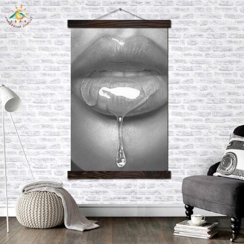 Slobbering Lip Modern Wall Art Prints Canvas Painting Scroll Painting Artwork Decorative Art Vintage Poster for Bedroom