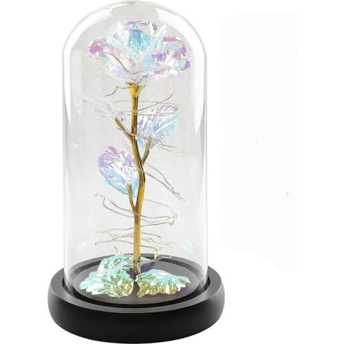 Colorful Artificial Flower Rose Led Light String With Glass Cover Artificial Preserved Flower Ornaments