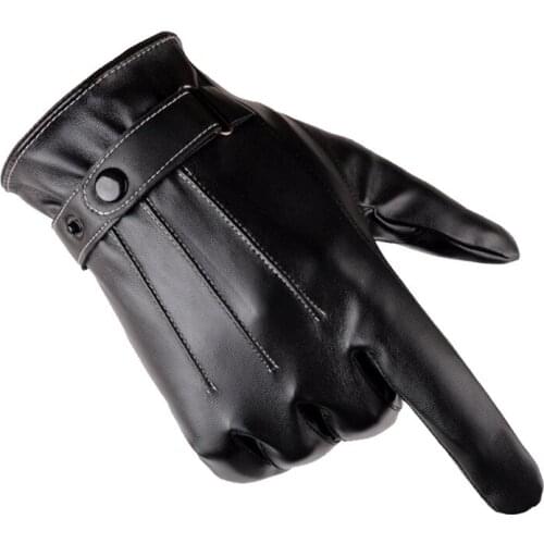 Warm Winter Leather Gloves Men Women Three-Line Plus Strip Velvet Riding Touch Screen Warm Gloves Driving Black Winter Gloves