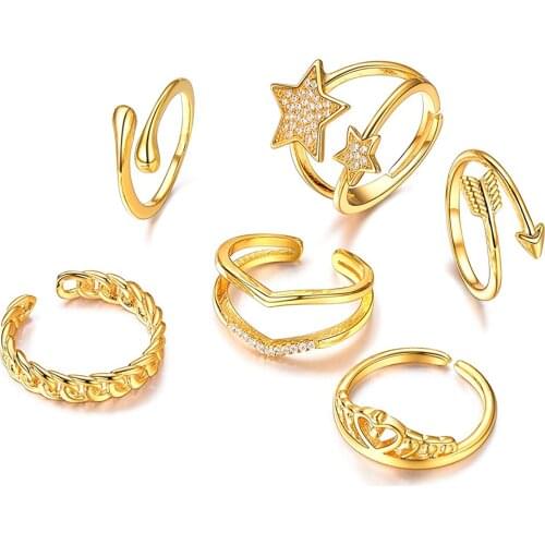 U7 6Pcs Knuckle Ring Set for Women Adjustable Boho Style Stackable Rings Set Statement Jewelry